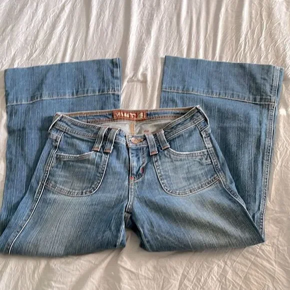 Hint Jeans Vintage Wide Leg Cropped Flare Denim Medium Wash Size 3 - Picture 2 of 14